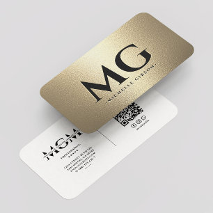 Cartão De Visita Monograma Moderno Dourado Branco do Marketing Prof