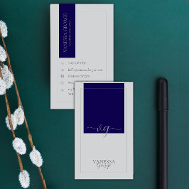 Cartão De Visita Monograma Moderno e Correto de Cinza Azul