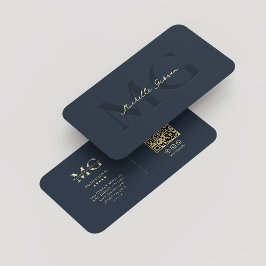 Cartão De Visita Monograma Moderno Elegante Azul Escuro Profissiona