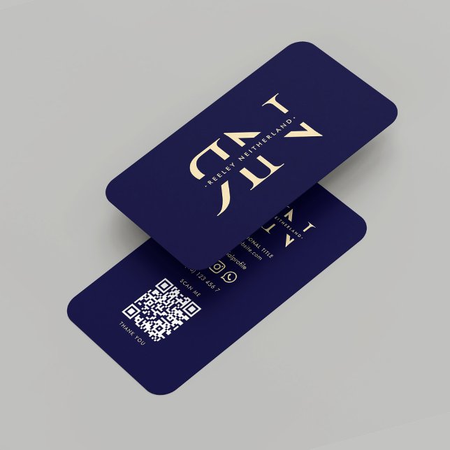 Cartão De Visita Monograma Moderno Elegante Azul-Noite Dourado Inic (Modern Monogram Elegant Midnight Blue Gold Initial Business Card
)