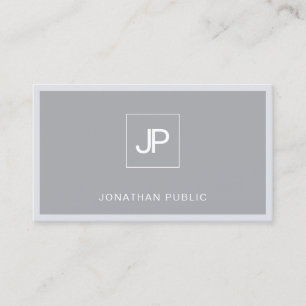 Cartão De Visita Monograma Moderno Elegante Cinza Simples Plano Ten
