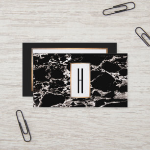 Cartão De Visita Monograma Moderno Elegante, mármore preto, pedra