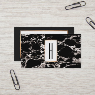 Cartão De Visita Monograma Moderno Elegante, mármore preto, pedra