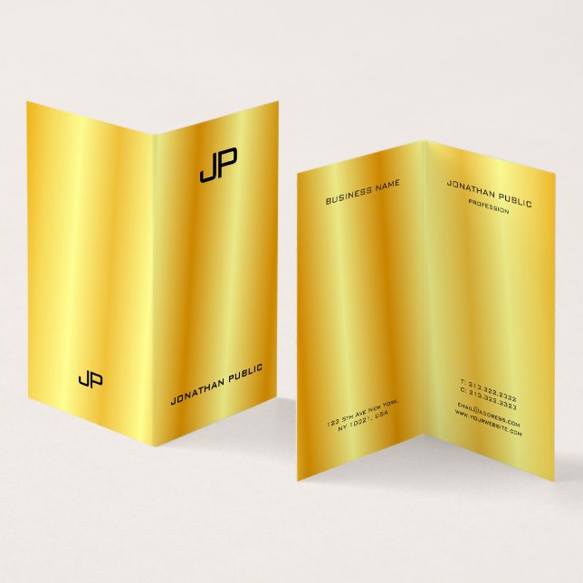 Cartão De Visita Monograma Moderno Elegante Profissional Dourado Fa (Interior e exterior)