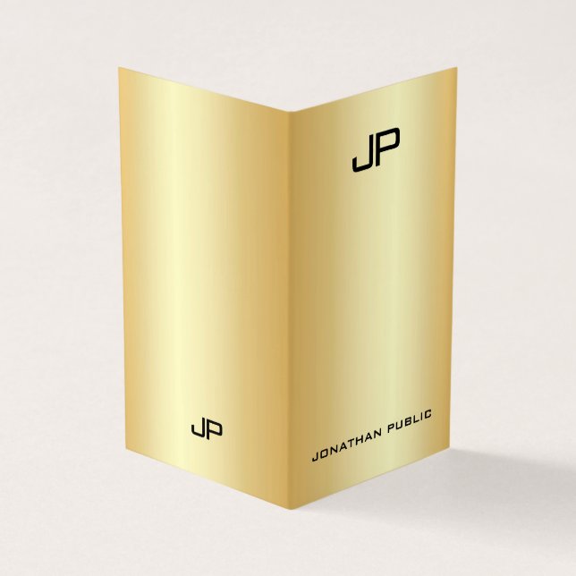 Cartão De Visita Monograma Moderno Elegante Profissional Dourado Fa (Exterior)