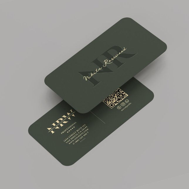 Cartão De Visita Monograma Moderno Elegante Verde Escuro (Elegant Modern Monogram Professional Dark Green Business Card
)