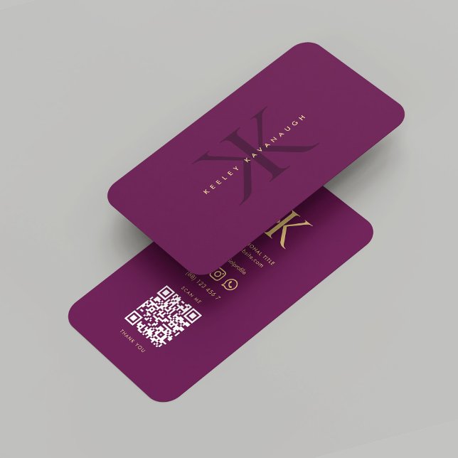 Cartão De Visita Monograma Moderno K Luxo Puro Profissional Dourado (Modern Monogram K Luxury Purple Gold Professional Business Card
)