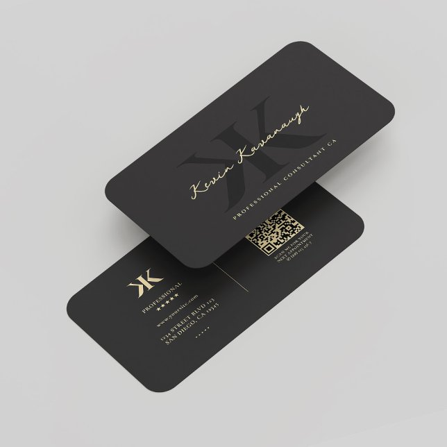 Cartão De Visita Monograma Moderno K Marketing Profissional Preto (Modern Monogram K Professional Marketing Black Business Card
)