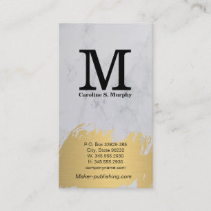 Cartão De Visita Monograma Moderno Mármore branco Dourado Bruto