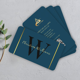 Cartão De Visita Monograma Moderno Minimalista Azul de Marinho Prof