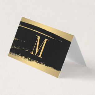 Cartão De Visita Monograma Moderno Minimalista em Preto/Dourado Bru