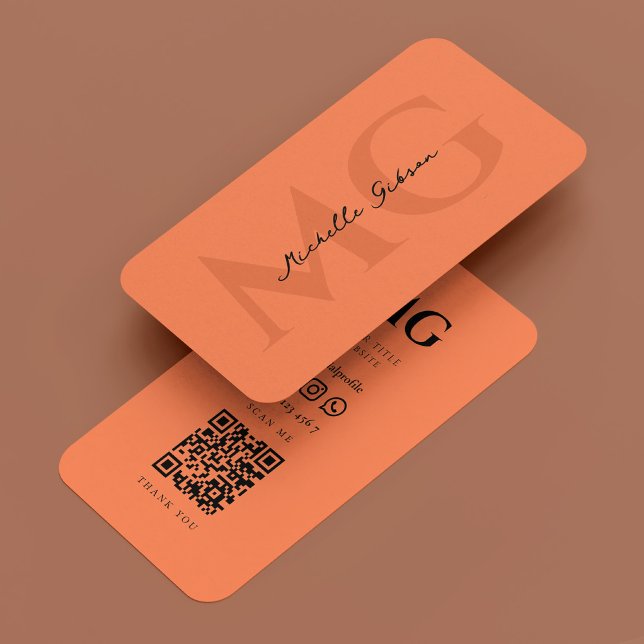 Cartão De Visita Monograma Moderno Mínimo Elegante de Coral Marinho (Minimal Elegant Marine Coral Modern Monogram Business Card
)