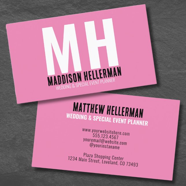 Cartão De Visita Monograma Moderno Mínimo Rosa Profissional (Stylish Girly Pink Minimal Modern Monogram Business Card)