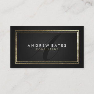 Cartão De Visita Monograma moderno negro de ouro elegante e profiss