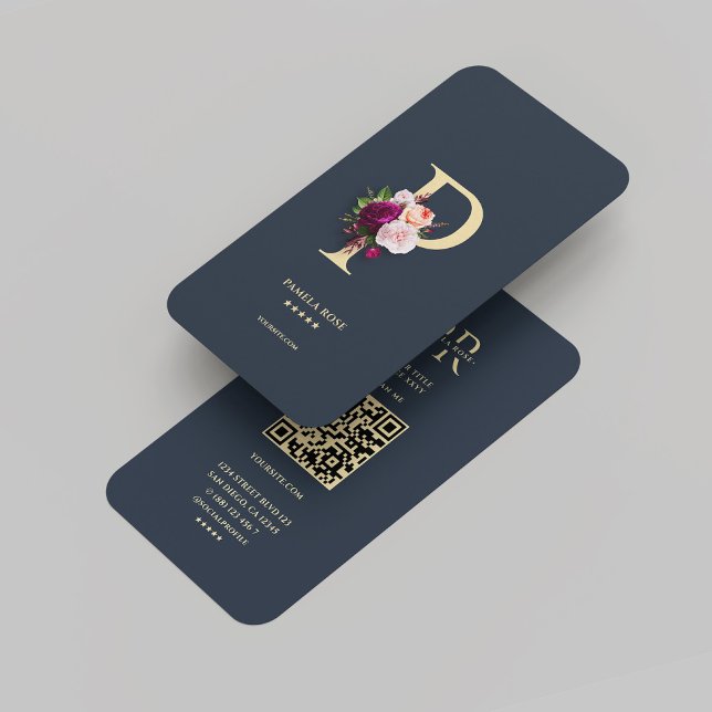 Cartão De Visita Monograma Moderno P Elegante Azul Escuro Dourado (Modern Monogram P Elegant Dark Blue Gold Business Card
)