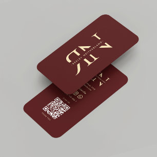 Cartão De Visita Monograma Moderno Profissional Vermelho Marrom Dou