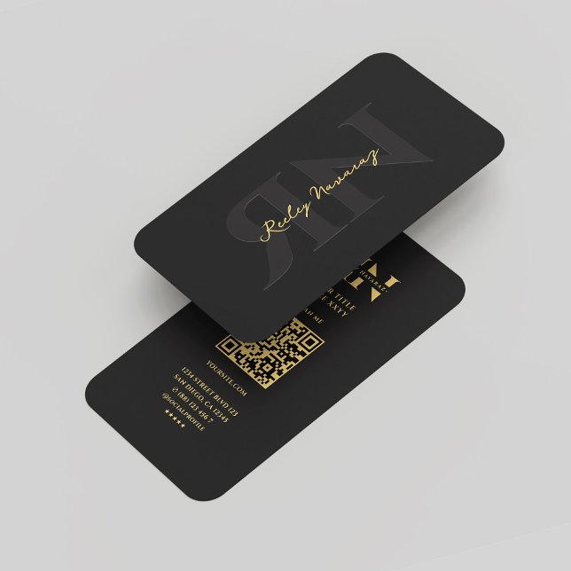 Cartão De Visita Monograma Moderno R N Preto Profissional (Modern Monogram R N Professional Black Gold Business Card)