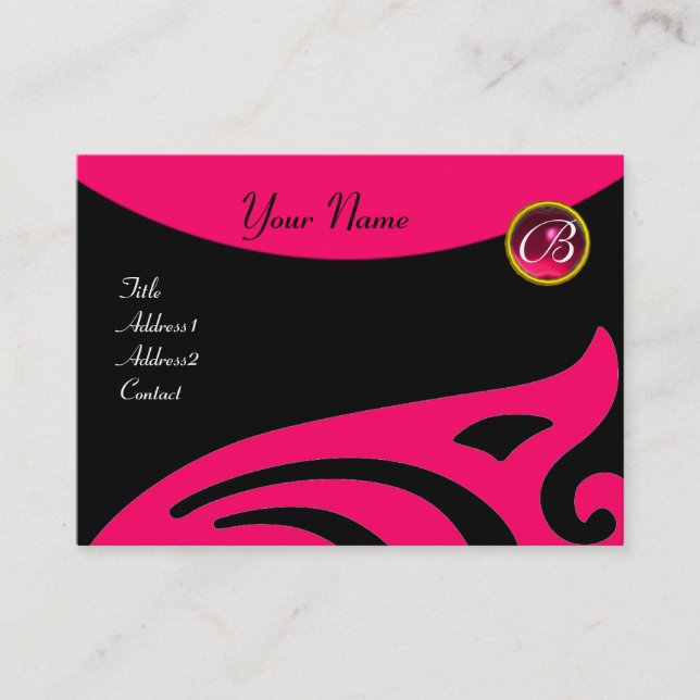 Cartão De Visita MONOGRAMA na moda, RUBY VERMELHA, ouro fuchsia (Frente)
