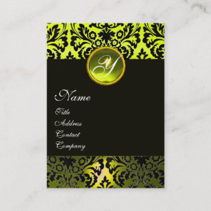 Cartão De Visita MONOGRAMA NEGRA AMARELO, DAMASK, Topaz