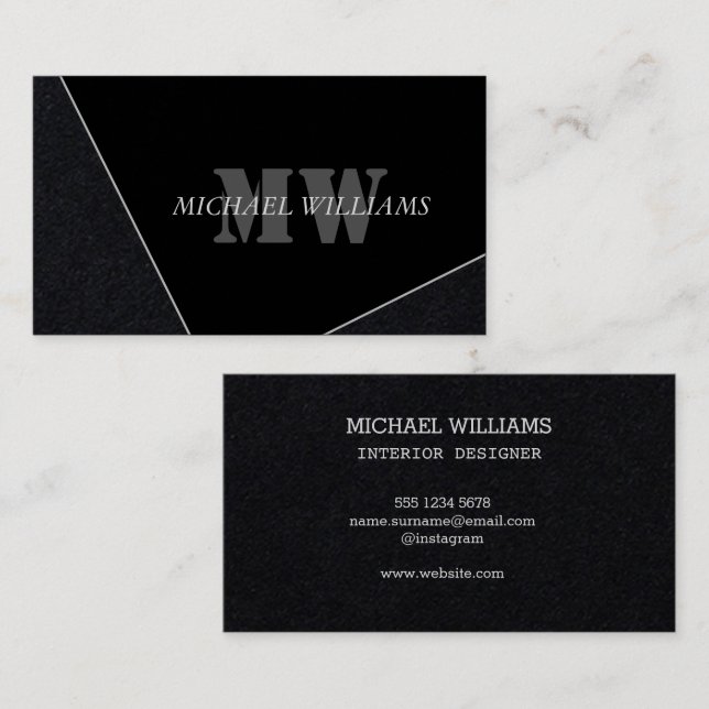 Cartão De Visita Monograma Negro de Cinzas Artísticas Modernas (Frente/Verso)