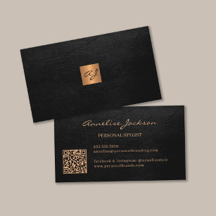 Cartão De Visita Monograma negro de ouro de luxo elegante, código Q