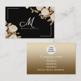 Cartão De Visita Monograma negro Dourado Elegante Rosa