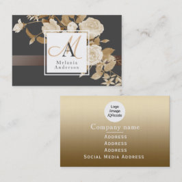 Cartão De Visita Monograma negro Dourado Elegante Rosa