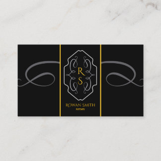 Cartão De Visita Monograma Notarial Elegante em Preto e Dourado