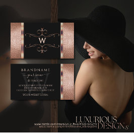 Cartão De Visita Monograma Ornamental Nobre Rosa Dourado Glitter