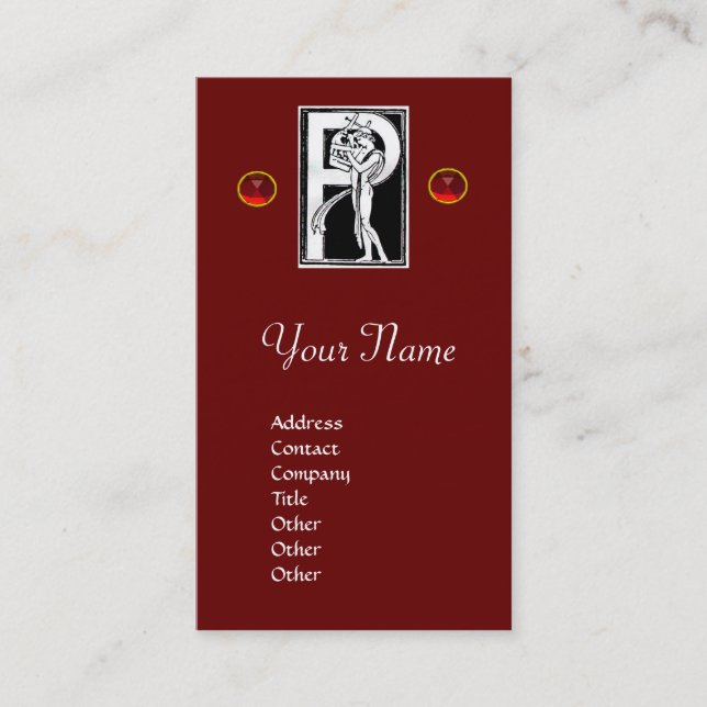 Cartão De Visita MONOGRAMA P CARTA ANTIGO FIGURA Vermelha Preta (Frente)