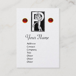 Cartão De Visita MONOGRAMA P CARTA, RUBY VERMELHA, Pérola Branca N