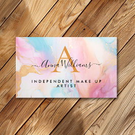 Cartão De Visita Monograma Pastel Arco-íris e Dourado Marble Modern