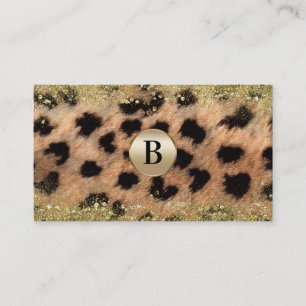 Cartão De Visita Monograma Personalizado com Brilho Dourado Leopard