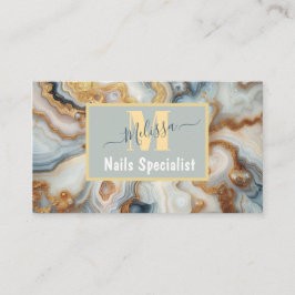 Cartão De Visita Monograma Personalizado de Agato de Pérolas Elegan