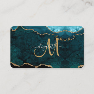 Cartão De Visita Monograma Personalizado de Agitação Dourada com Te
