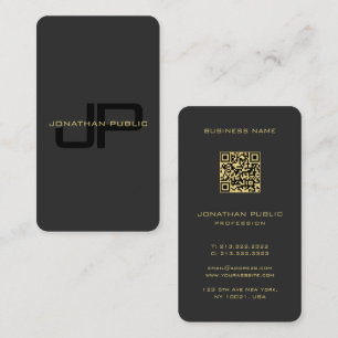 Cartão De Visita Monograma personalizado Modelo de código QR preto 