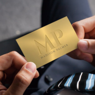 Cartão De Visita Monograma personalizado profissional preto e doura