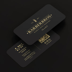 Cartão De Visita Monograma Preto Barber Polar Elegante
