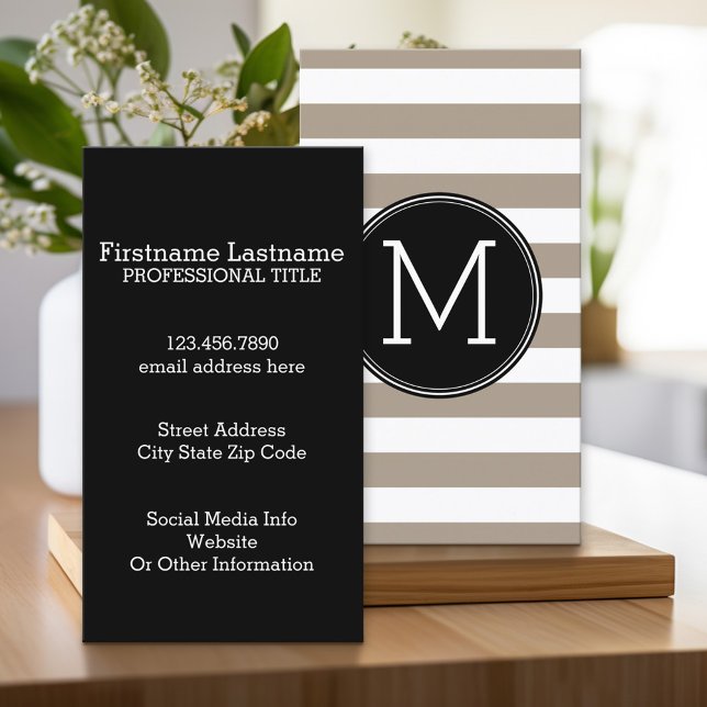 Cartão De Visita Monograma Preto com Traço Branco (Custom Printed Business Card)