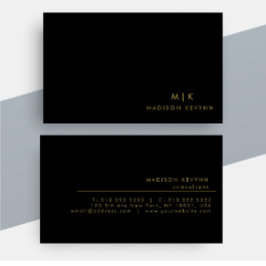 Cartão De Visita Monograma preto Dourado | Elegante minimalista mod