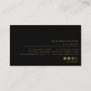 Cartão De Visita Monograma preto Dourado   Elegante minimalista mod