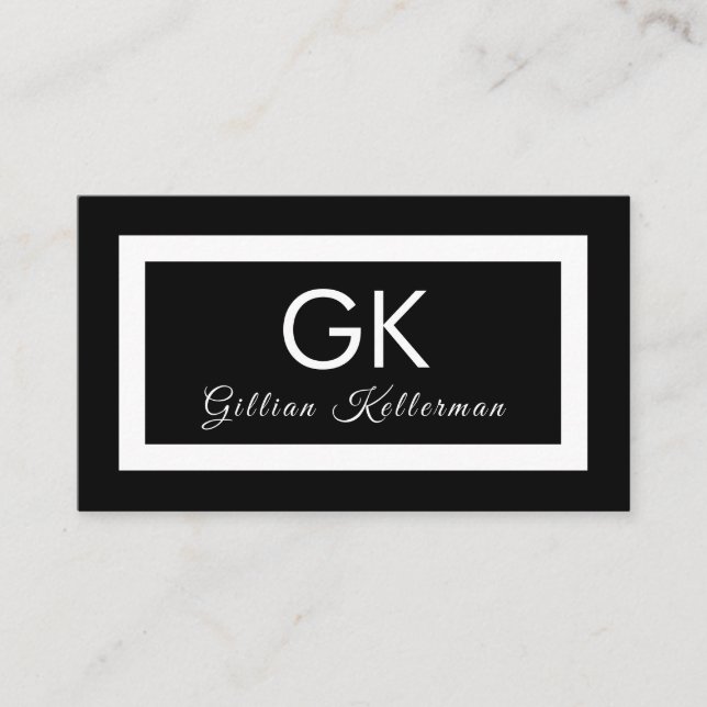 Cartão De Visita Monograma preto e branco elegante (Frente)