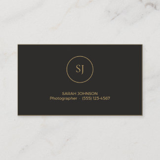 Cartão de Visita Monograma Preto e Dourado Elegant