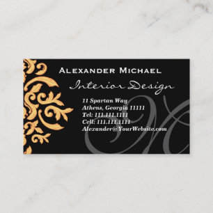 Cartão De Visita Monograma preto e Dourado legado