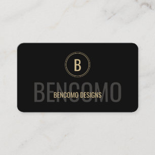 Cartão De Visita Monograma Preto e Dourado Minimalista Moderno