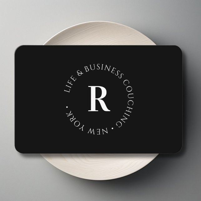 Cartão De Visita Monograma, preto mínimo (Monogram, Minimum Black and White Business Card)