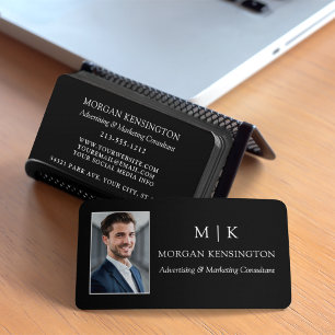 Cartão De Visita Monograma preto moderno ou Adicionar foto de logot