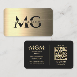 Cartão De Visita Monograma Preto Ouro de Marketing Moderno Elegante
