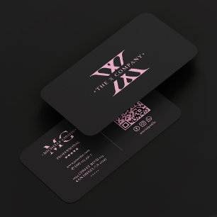 Cartão De Visita Monograma preto-rosa estético simples X