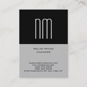 Cartão De Visita Monograma preto simples e simples, em forma vertic